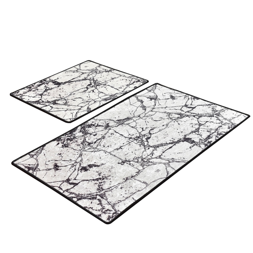 SETTI 2x Kylpyhuonematto MARBLE 60/100 cm valkoinen/musta
