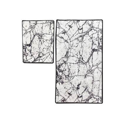 SETTI 2x Kylpyhuonematto MARBLE 60/100 cm valkoinen/musta