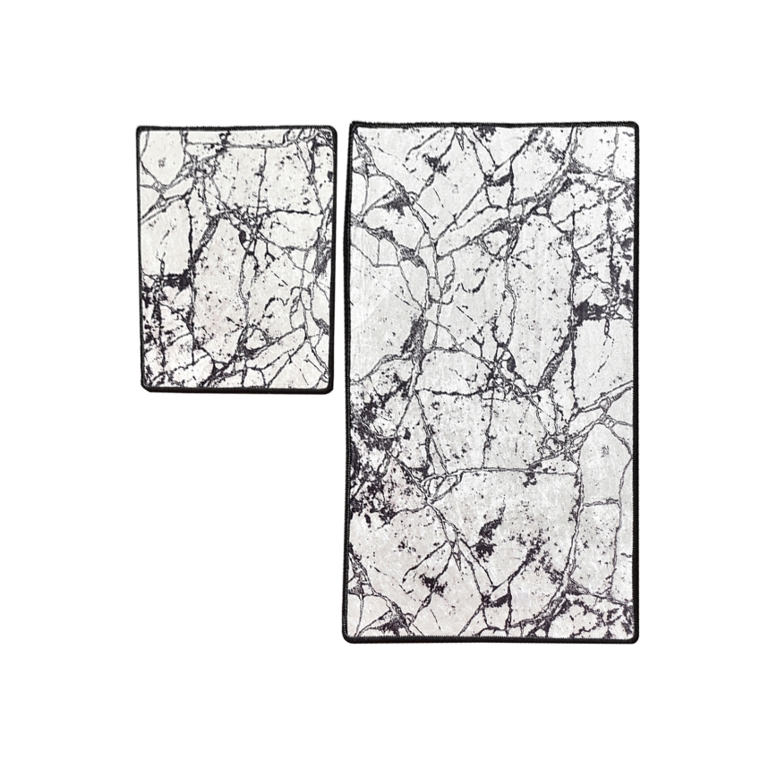 SETTI 2x Kylpyhuonematto MARBLE 60/100 cm valkoinen/musta