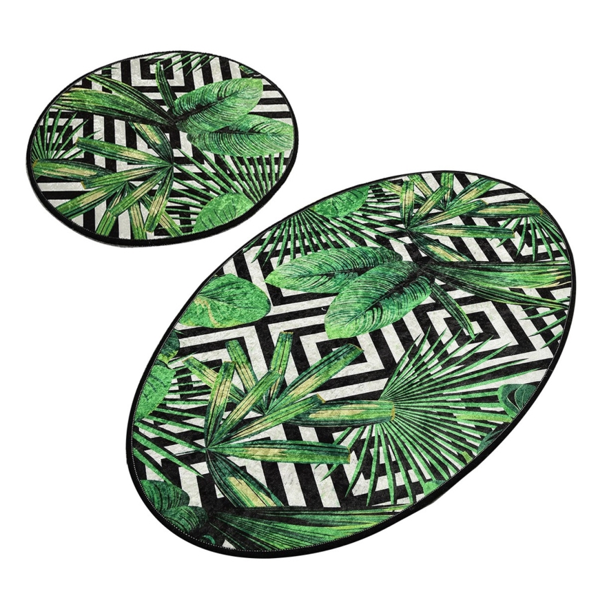SETTI 2x Kylpyhuonematto TROPIC 60/100 cm vihreä