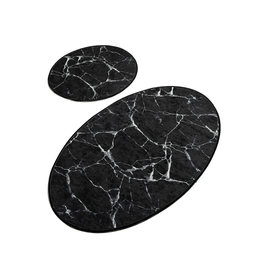 SETTI 2x Kylpyhuonematto MARBLE 50x60/60x100 cm musta