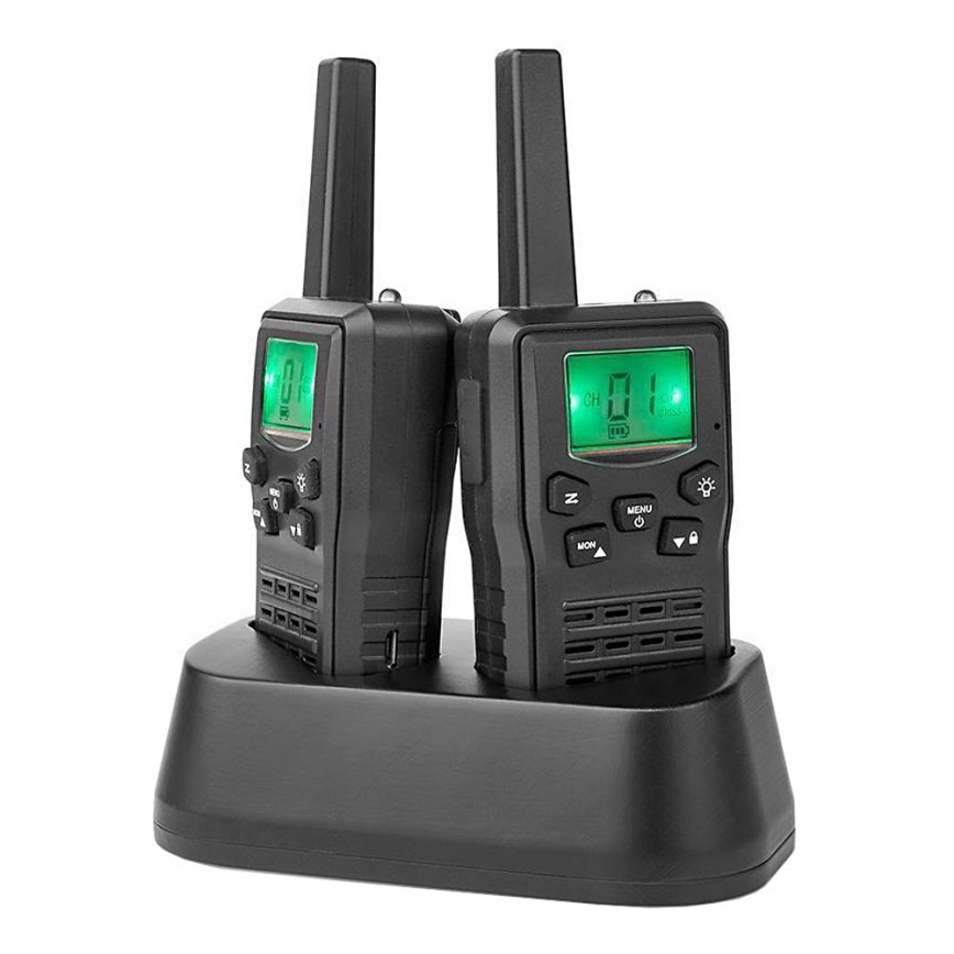 SETTI 2x Ladattava radiopuhelin LED-valolla 1300 mAh kantama 10 km