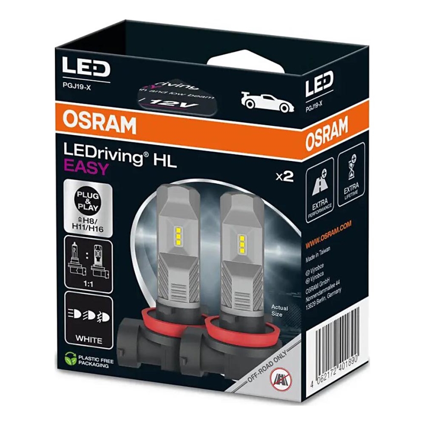 SETTI 2x LED Autopolttimo H8/H11/H16 PGJ19-X/8,2W/12V 6000K - Osram