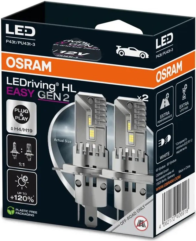 SETTI 2x LED Autopolttimo LEDriving H4/H19 P43t/PU43T-3/25W/12V 6500K - Osram