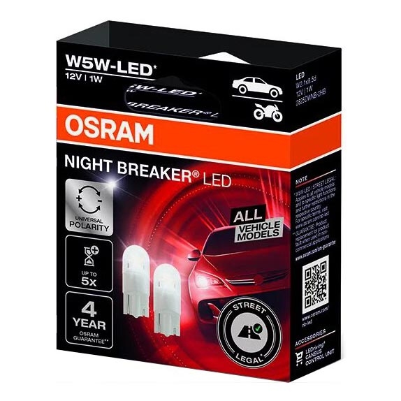 SETTI 2x LED Autopolttimo NIGHT BREAKER W2.1x9.5d/1W/12V 5700K - Osram