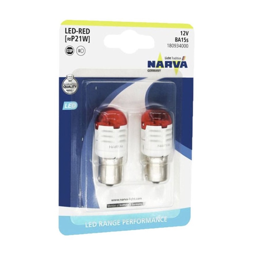 SETTI 2x LED Autopolttimo P21W BA15s/1,75W/12V punainen - Narva 18093RPNVAB2