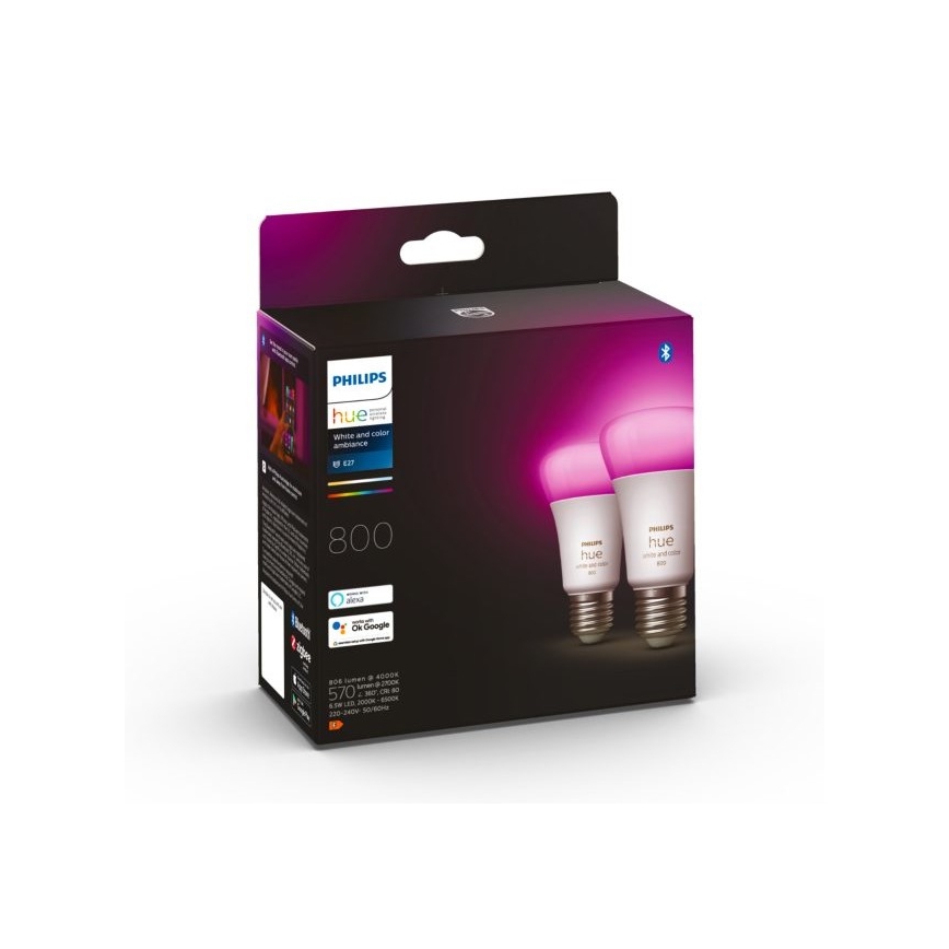 SETTI 2x LED Himmennettävä polttimo Philips Hue White And Color Ambiance A60 E27/6,5W/230V 2000-6500K