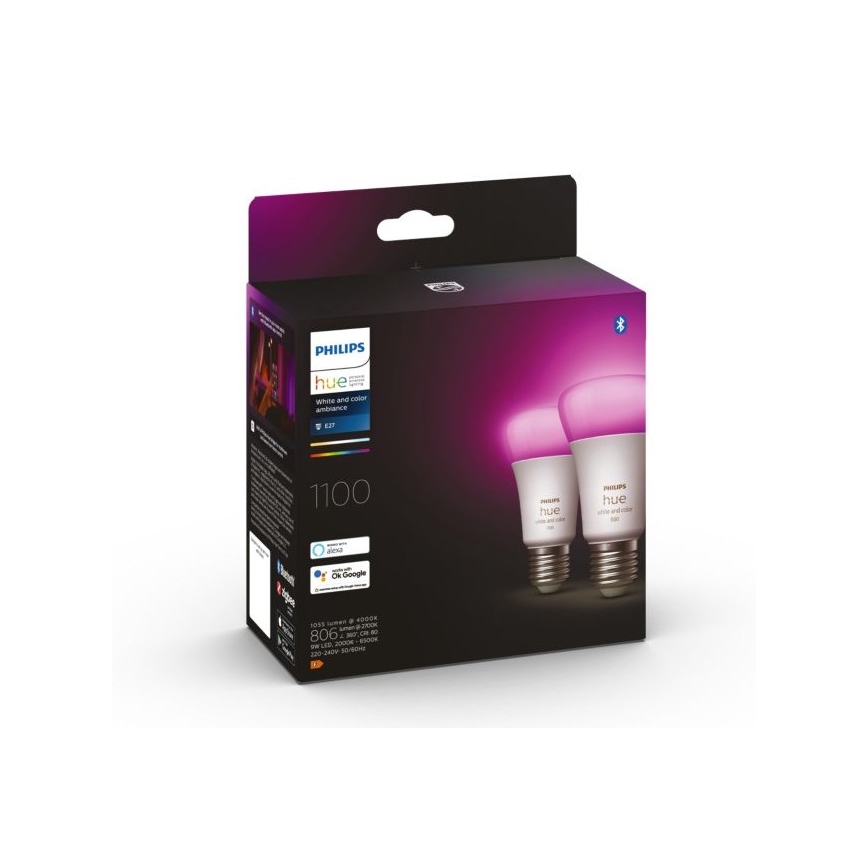 SETTI 2x LED Himmennettävä polttimo Philips Hue White And Color Ambiance A60 E27/9W/230V 2000-6500K