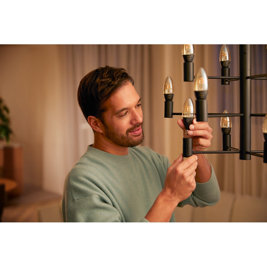 SETTI 2x LED Himmennettävä polttimo Philips Hue WHITE FILAMENT E14/4,5W/230V 2100K