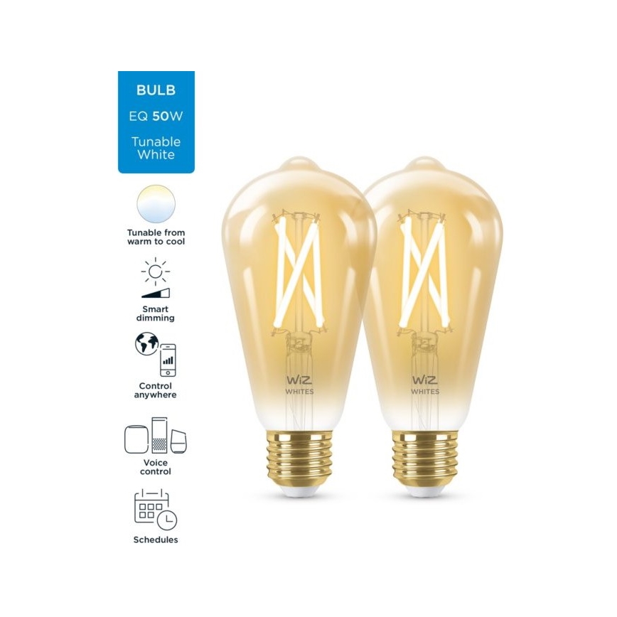 SETTI 2x LED Himmennettävä polttimo VINTAGE FILAMENT ST64 E27/6,7W/230V 2000-5000K Wi-Fi - WiZ