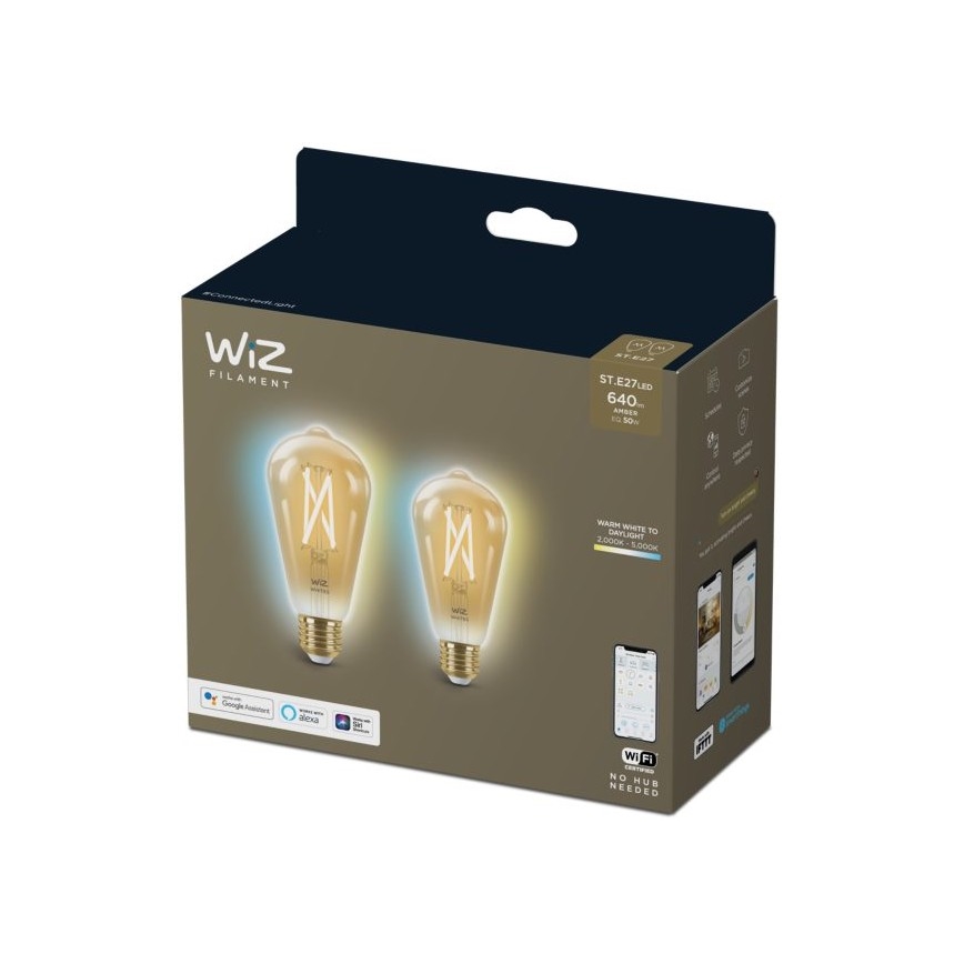 SETTI 2x LED Himmennettävä polttimo VINTAGE FILAMENT ST64 E27/6,7W/230V 2000-5000K Wi-Fi - WiZ