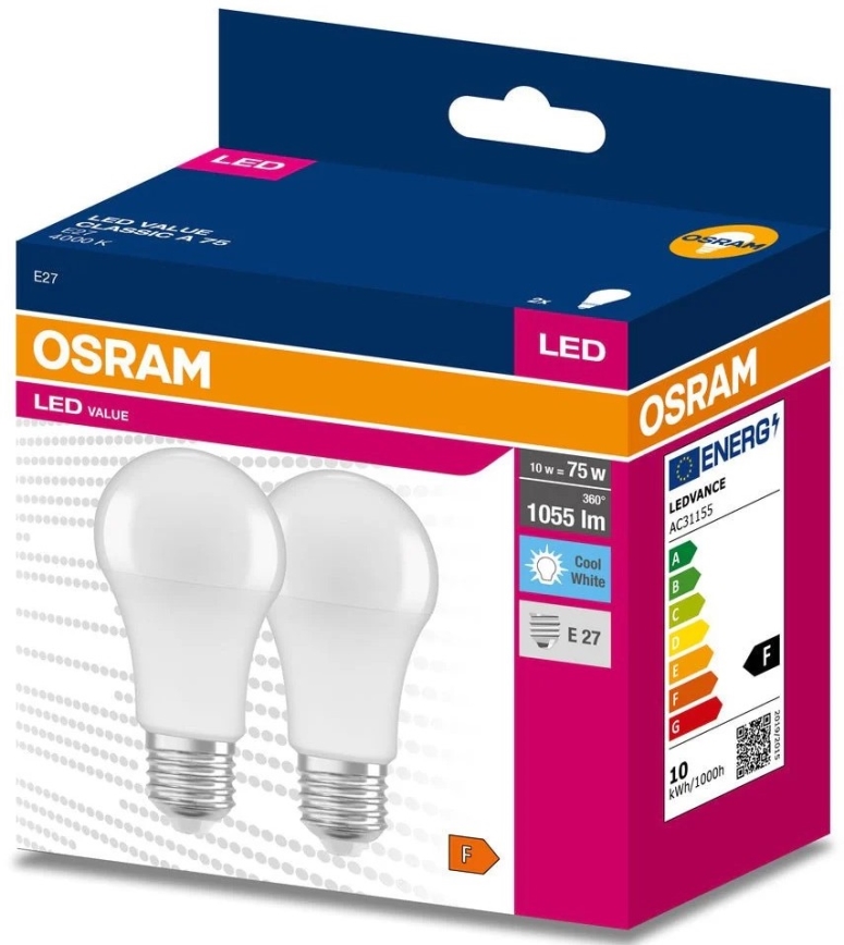 SETTI 2x LED-polttimo A60 E27/10W/230V 4000K - Osram