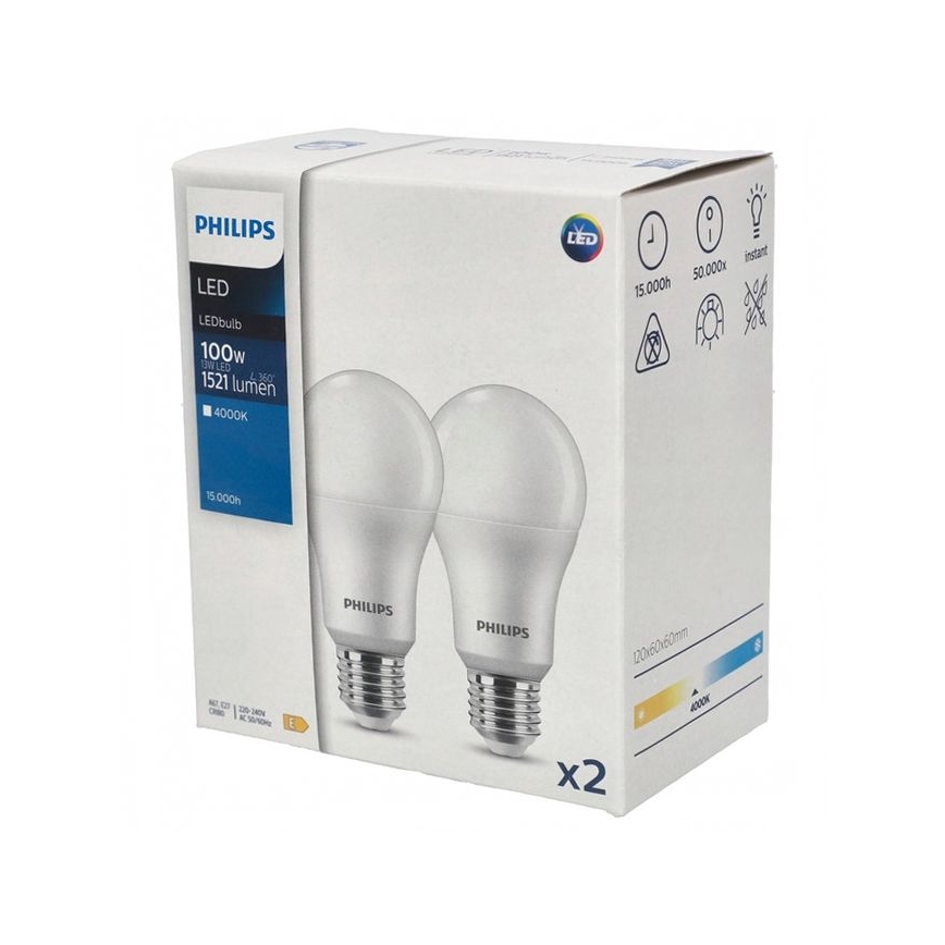 SETTI 2x LED-polttimo Philips A67 E27/13W/230V 4000K
