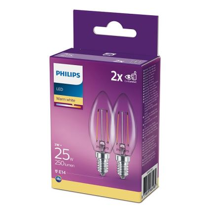 SETTI 2x LED-polttimo Philips B35 E14/2W/230V 2700K