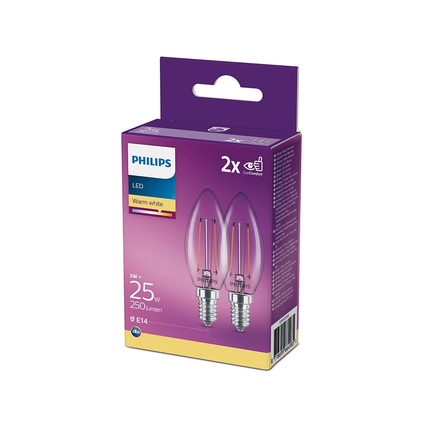 SETTI 2x LED-polttimo Philips B35 E14/2W/230V 2700K