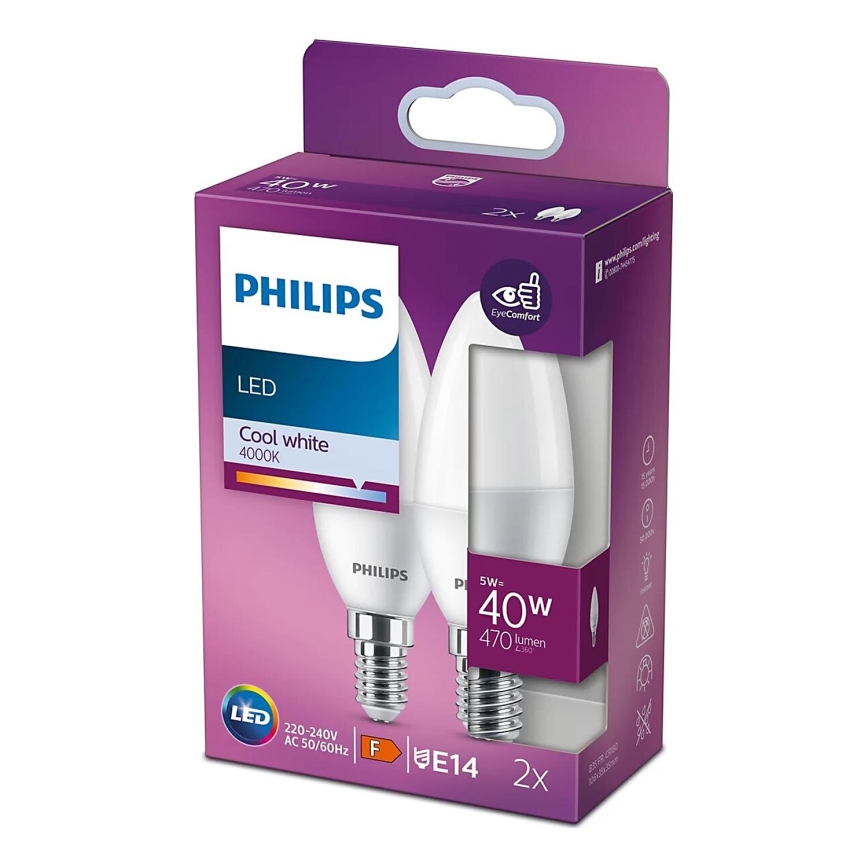 SETTI 2x LED-polttimo Philips B35 E14/5W/230V 4000K
