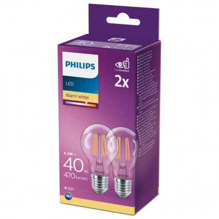 SETTI 2x LED Polttimo VINTAGE Philips A60 E27/4,3W/230V 2700K