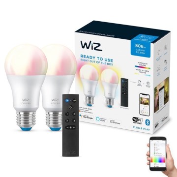 SETTI 2x LED RGBW Himmennettävä polttimo A60 E27/8,5W/230V 2200-6500K Wi-Fi + kauko-ohjaus - WiZ