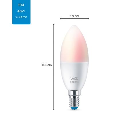 SETTI 2x LED RGBW Himmennettävä polttimo C37 E14/4,9W/230V 2200-6500K Wi-Fi - WiZ