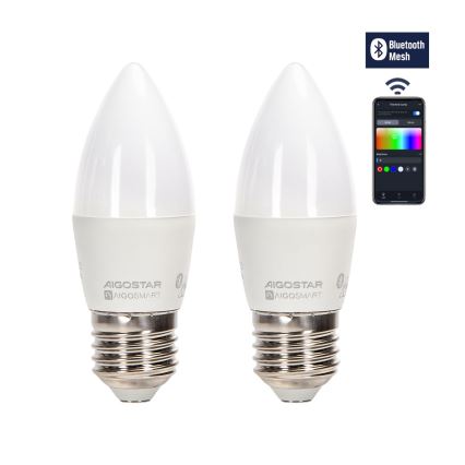 SETTI 2x LED RGBW Himmennettävä polttimo MESH Älykäs C37 E27/6,5W/230V 2700-6500K + kauko-ohjaus - Aigostar