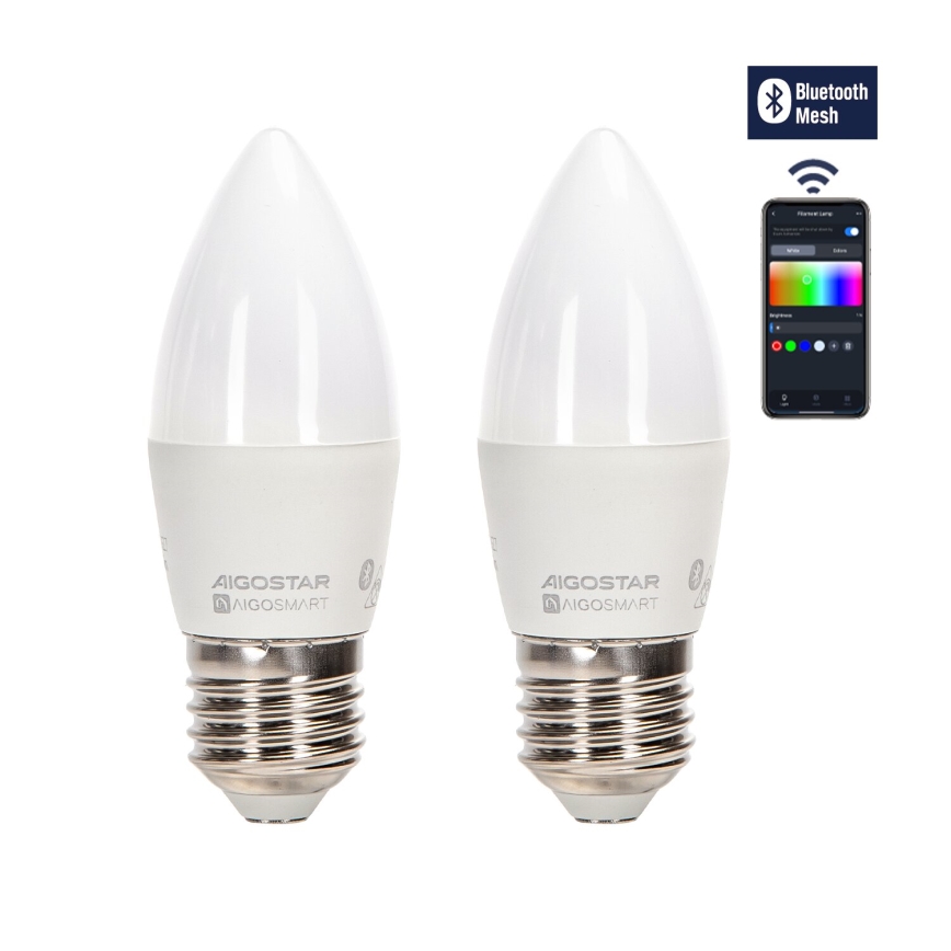 SETTI 2x LED RGBW Himmennettävä polttimo MESH Älykäs C37 E27/6,5W/230V 2700-6500K + kauko-ohjaus - Aigostar
