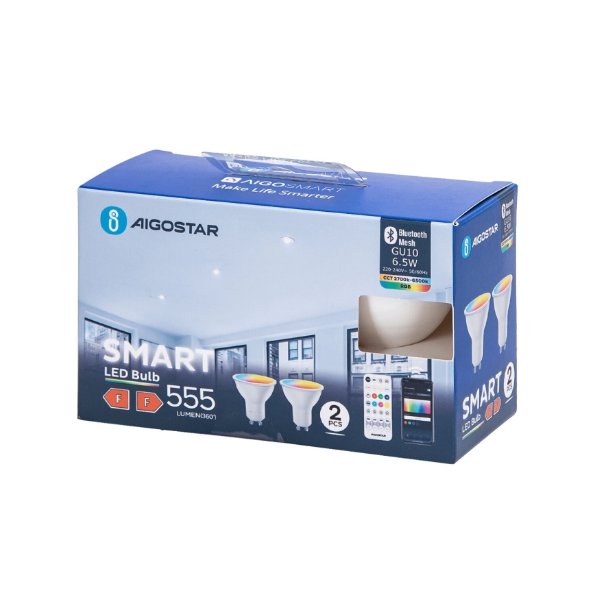 SETTI 2x LED RGBW Himmennettävä polttimo MESH Älykäs GU10/6,5W/230V 2700-6500K - Aigostar