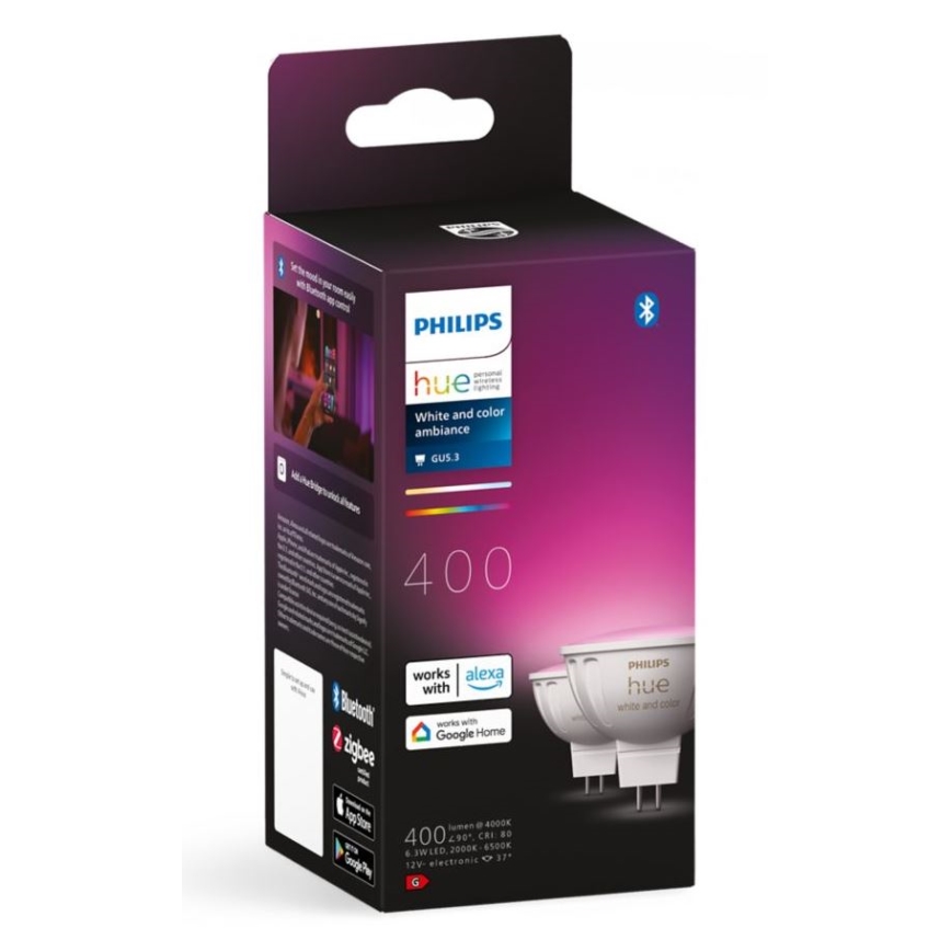 SETTI 2x LED RGBW Himmennettävä polttimo Philips Hue White And Color Ambiance GU5,3/MR16/6,3W/12V 2000-6500K