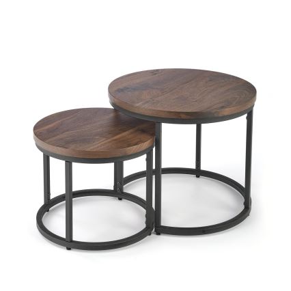 SETTI 2x OREO-sohvapöytä Ø 43/53 cm musta/pähkinä