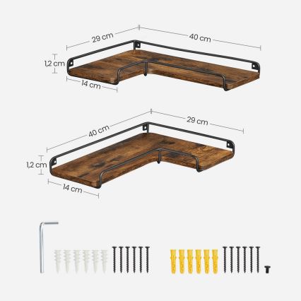 Setti 2x seinähyllyt SHELFY ruskea/musta