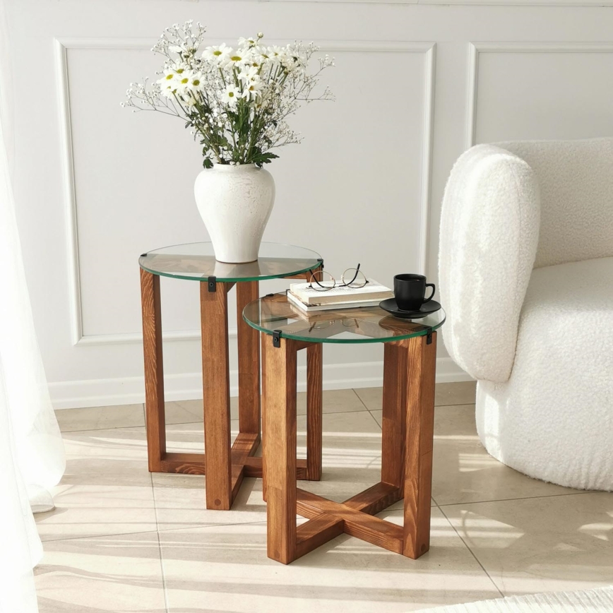 SETTI 2x Sivupöytä AMALFI halkaisija 40 cm ruskea/läpinäkyvä