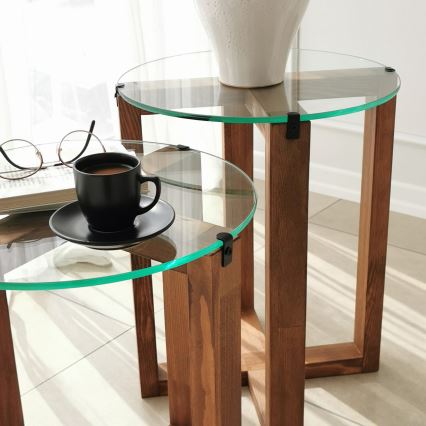 SETTI 2x Sivupöytä AMALFI halkaisija 40 cm ruskea/läpinäkyvä