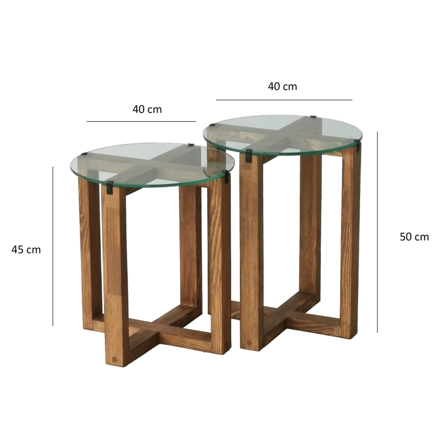 SETTI 2x Sivupöytä AMALFI halkaisija 40 cm ruskea/läpinäkyvä