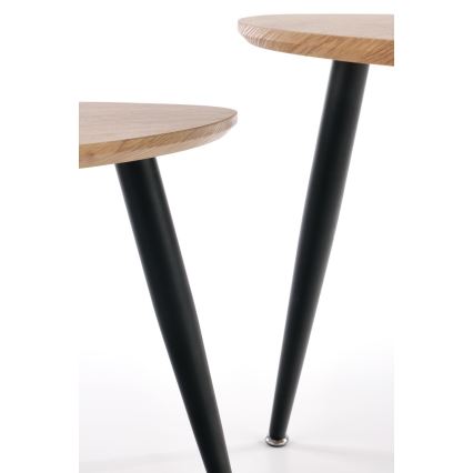 SETTI 2x Sivupöytä NICEA halkaisija 40/60 cm kultainen tammi/musta