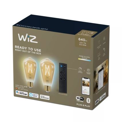 SETTI 2x Himmennettävä LED-polttimo ST64 E27/7W/230V 2000-5000K CRI 90 Wi-Fi + kauko-ohjaus - WiZ