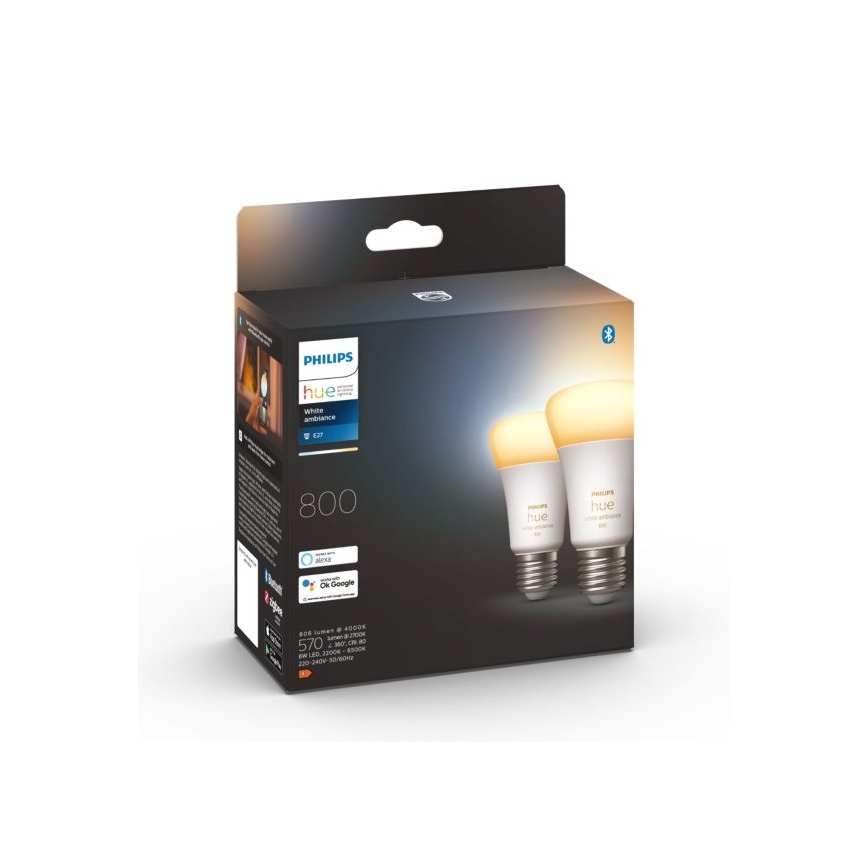 SETTI 2xLED Himmennettävä polttimo Philips Hue WHITE AMBIANCE E27/6W/230V 2200-6500K