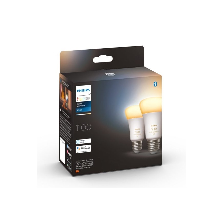 SETTI 2xLED Himmennettävä polttimo Philips Hue WHITE AMBIANCE E27/8W/230V 2200-6500K