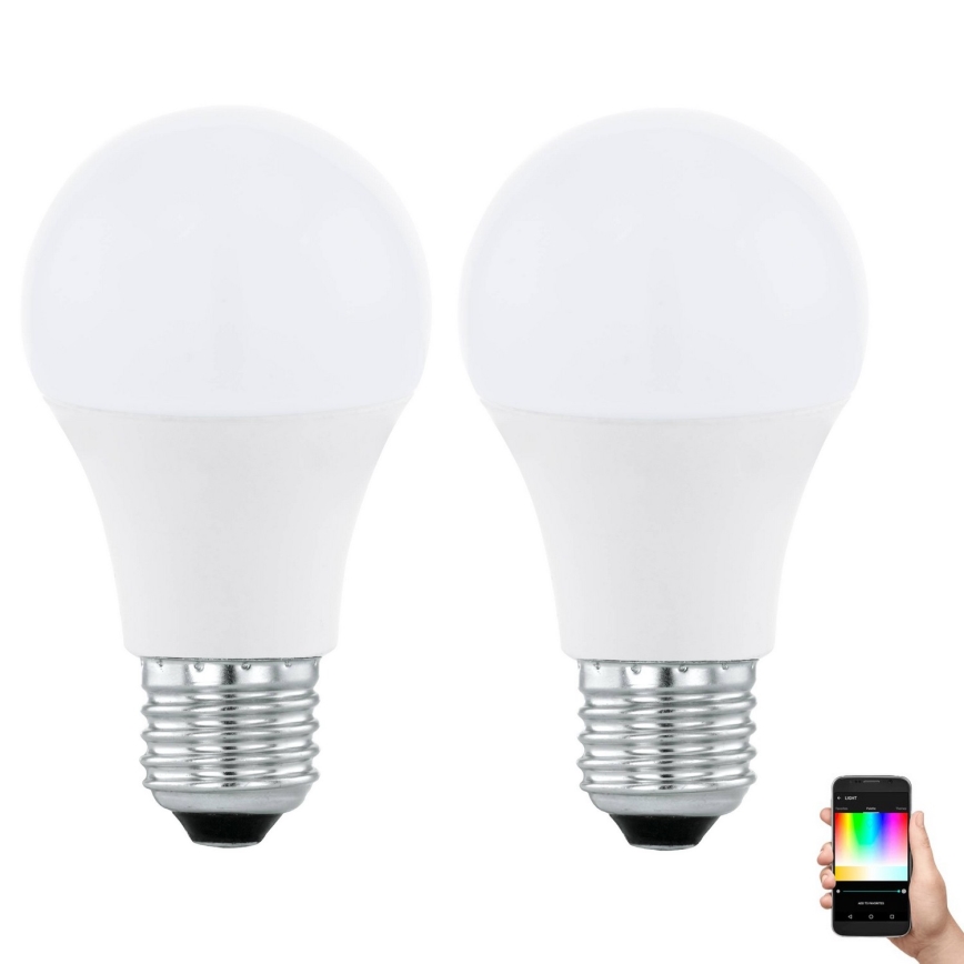 SETTI 2xLED RGBW Himmennettävä lamppu A60 E27/9W/230V 2700-6500K + +kaukosäädin - Eglo 11587