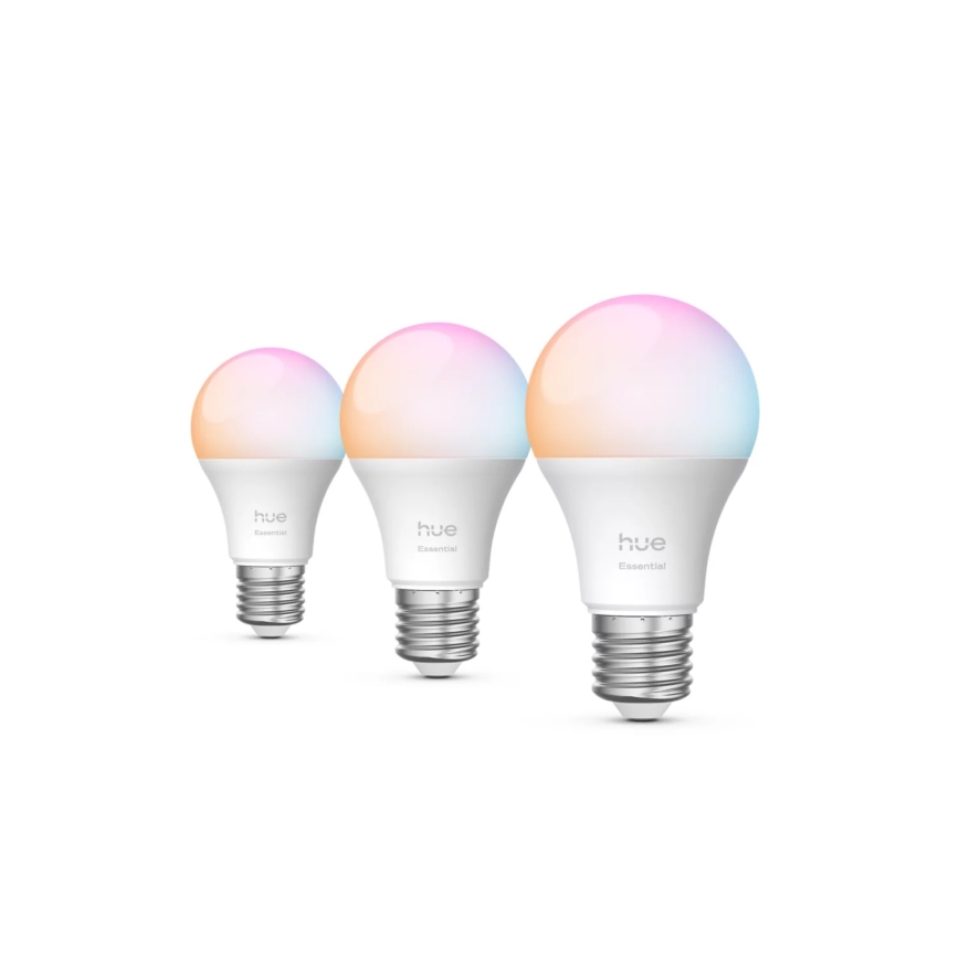 3 kpl himmennettäviä Philips Hue White And Color Ambiance Essential E27 LED-lamppuja, 8W/230V, 2200-6500K