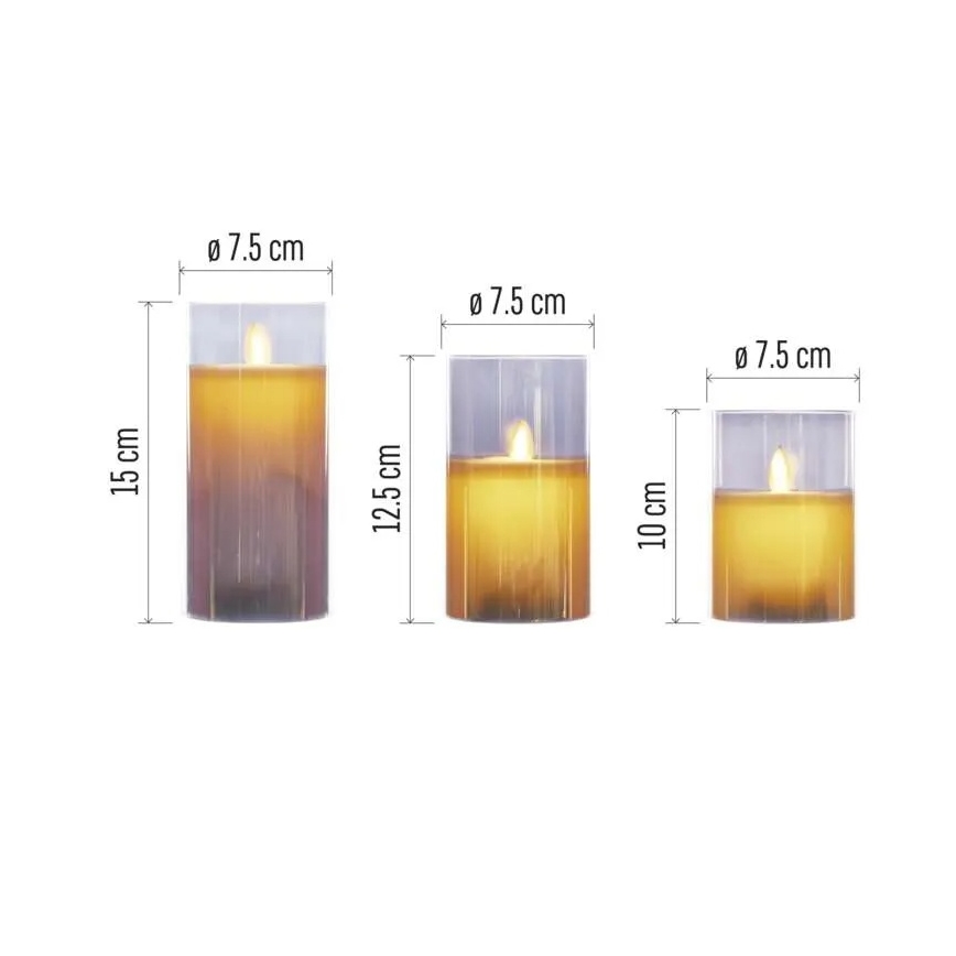 Setti: 3 kpl LED-kynttilöitä, paristokäyttö (6xAA)