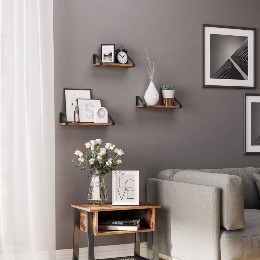 Setti 3 kpl seinähyllyjä SHELFY, ruskea/musta