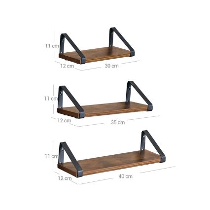 Setti 3 kpl seinähyllyjä SHELFY, ruskea/musta