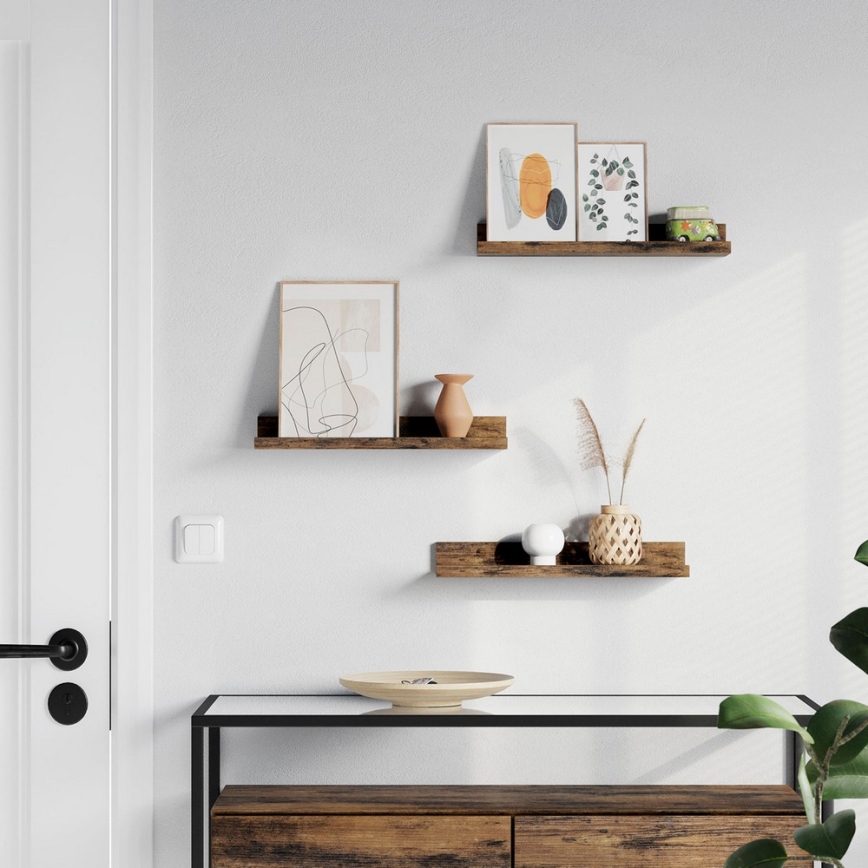 Setti 3 kpl SHELFY-seinähyllyjä, ruskea