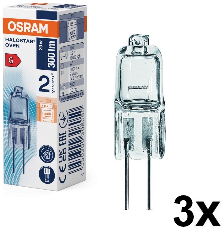 Setti 3 kpl uunilamppuja HALOSTAR G4/20W/12V 2700K - Osram