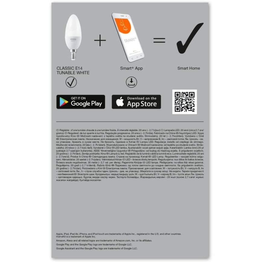 SETTI 3x Himmennettevä LED-polttimo SMART+ E14/5W/230V 2700K-6500K Wi-Fi - Ledvance