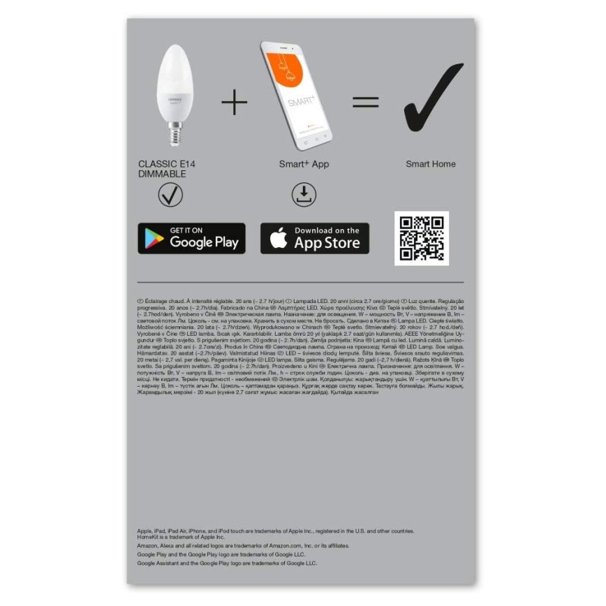SETTI 3x Himmennettevä LED-polttimo SMART+ E14/5W/230V 2700K Wi-Fi - Ledvance