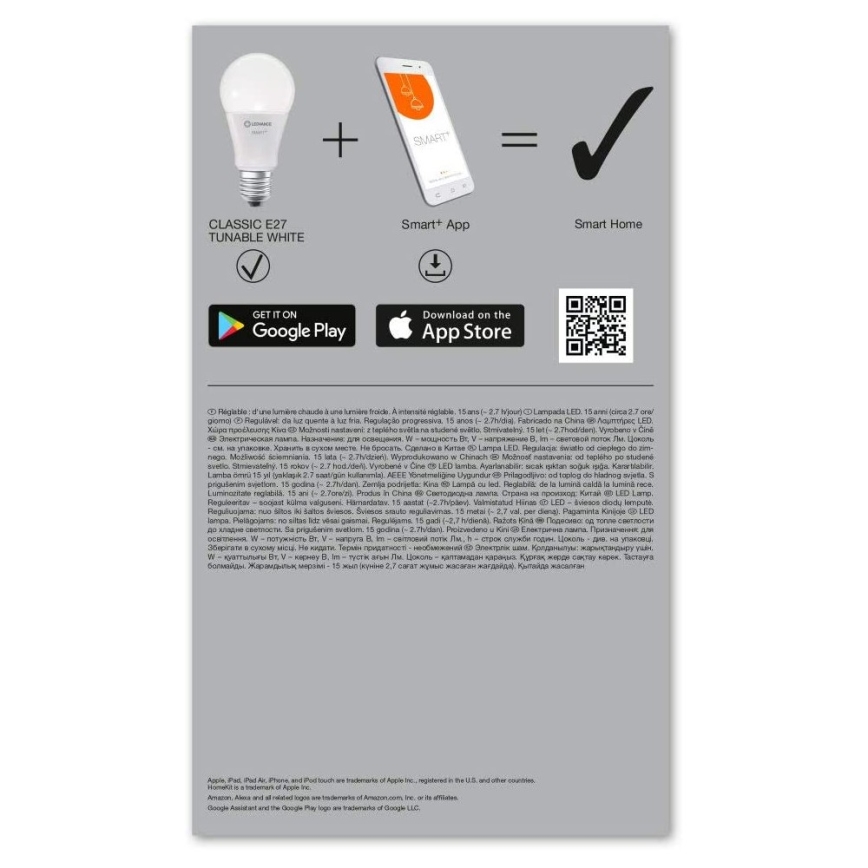SETTI 3x Himmennettevä LED-polttimo SMART+ E27/14W/230V 2700K-6500K Wi-Fi - Ledvance