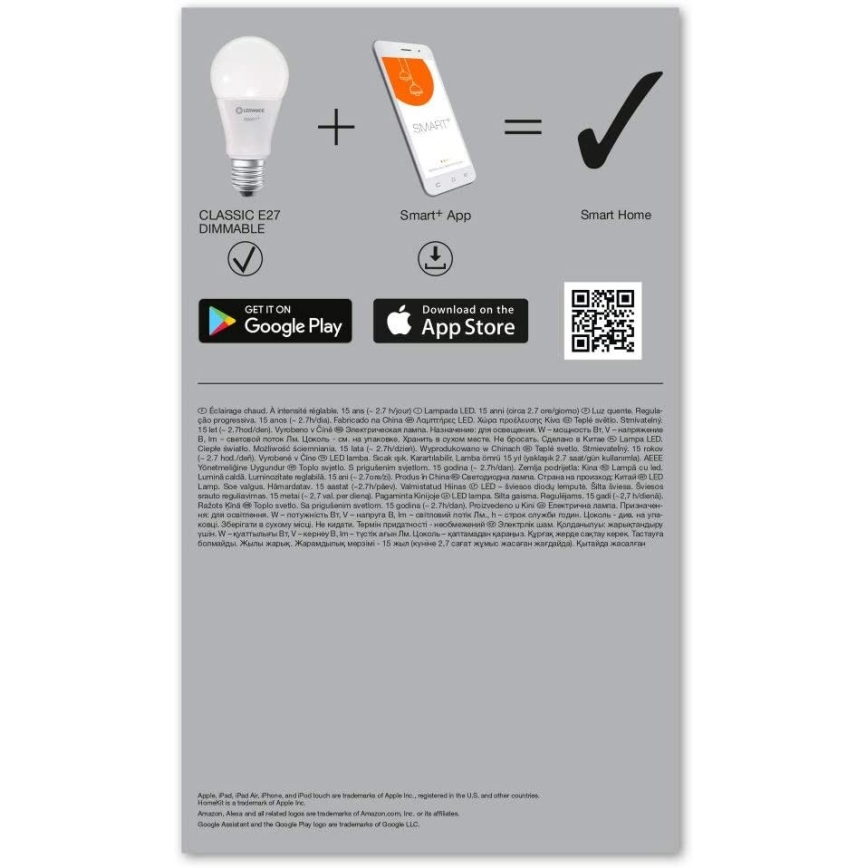 SETTI 3x Himmennettevä LED-polttimo SMART+ E27/14W/230V 2700K Wi-Fi - Ledvance