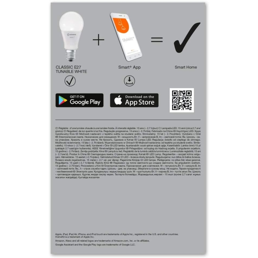 SETTI 3x Himmennettevä LED-polttimo SMART+ E27/9W/230V 2700K-6500K Wi-Fi - Ledvance