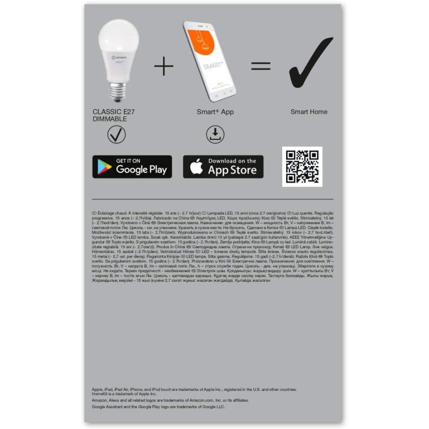 SETTI 3x Himmennettevä LED-polttimo SMART+ E27/9W/230V 2700K Wi-Fi - Ledvance
