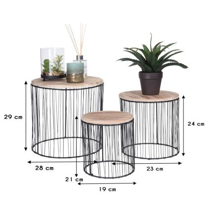 SETTI 3x Kukkaisteline halkaisijaltaan 19/23/28 cm musta/beige